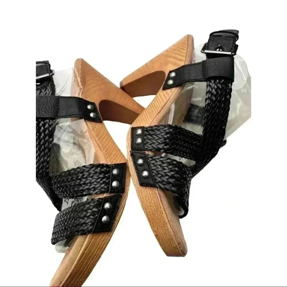 NWT•BASS BLACK STRAPPY HEELS SANDALS•SIZE 9.5•4 INCH HEELS BRAND NEW WITH BOX•